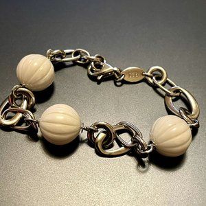 Fossil Sterling Silver Link Bracelet with White Ceramic Beads (NWOT)
